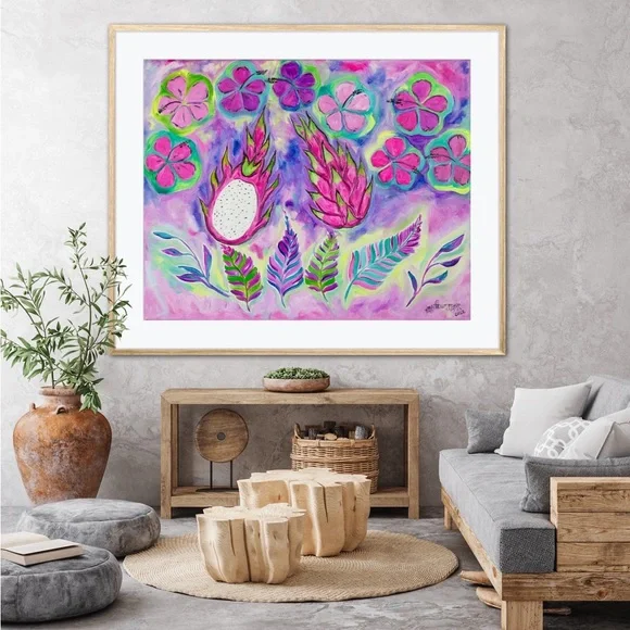 Dragonfruit Hibiscus Fine Art Print Oil Painting beach tropical island decor - Picture 6 of 9